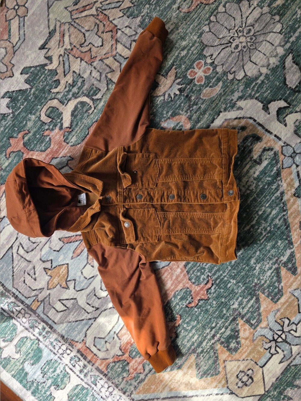 George Hats Tan Corduroy & Bamboo Button-Up Hooded Jacket